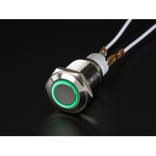 Rugged Metal Pushbutton with Blue LED Ring - 16mm GREEN Momentary